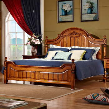 5米美式乡村实木床 成人双人床 单人床 高箱储物床婚床简约家具楸木
