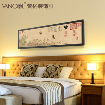 梵格 高档现代中式客厅装饰画玄关壁画书房挂画世界名画家居装饰 金色VCK013 120*30