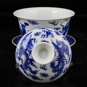 
                                        淘瓷缘景德镇瓷器茶具盖碗三才手工杯陶瓷茶碗茶杯手绘青花瓷茶器盖杯 龙凤                