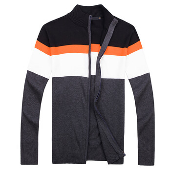 2015秋冬款<em>男装休闲</em>翻领免烫横间长袖棉线衣