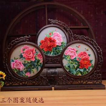 
                                                                                紫御湘绣摆件 双面绣牡丹手工刺绣  客厅书房装饰 送国外朋友礼品 花开富贵                
