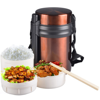 LB力巴铁 1.8L进口304不锈钢真空保温饭盒保温桶咖色F-A1800C