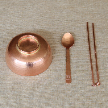 
                                                                                手工铜器铜碗铜勺铜筷子手工铜餐具铜饭碗铜紫铜碗 加厚款15厘米碗筷勺                