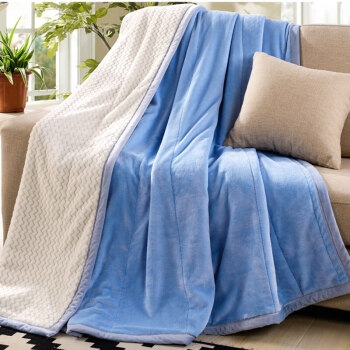珊瑚绒床单午睡盖毯空调毯法莱绒毯子小毛毯 双层加厚湖蓝 100cmx150