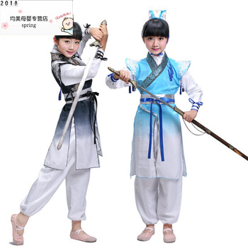剑客儿童古装武侠武士女扮男汉服国学侠客男女弟子规演出服赵子龙