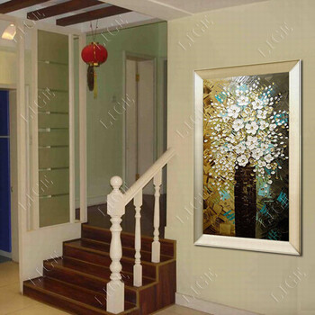
                                        利格 玄关装饰画现代有框挂画竖版纯手绘油画欧式花卉立体画客厅壁画 发财树 现货 聚宝盆发财树+金色L框 含框100*190厘米                