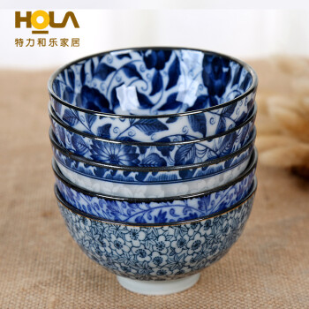 HOLA特力和乐 日本进口古染５入组美浓烧瓷器米饭碗套装原特力屋