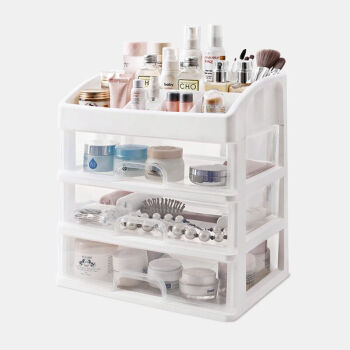 FOOJO透明抽屉式化妆品收纳盒 置物架收纳箱 桌面护肤品整理盒梳妆台(中号)