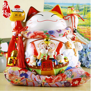 
                                        枫洁 招财猫摆件 特超大号陶瓷日本招财猫储蓄罐 存钱罐 开业创意礼品 07#经典红色(配饰)                