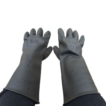 路宁 工业加长耐酸碱手套 乳胶橡胶手套 黑色 36cm