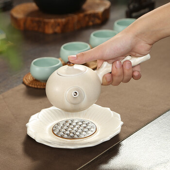 宁不凡   陶瓷杯托壶承 茶道配件圆形窑变陶瓷小茶盘小茶托 古韵莲花盘