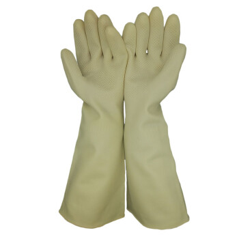 路宁 加长耐酸碱手套 工业乳胶橡胶手套 乳白色 45cm