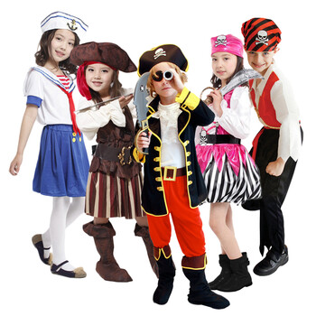 仕彩儿童道具cosplay服装道具化妆舞会海盗水手船长女儿童 桃红海盗装M码