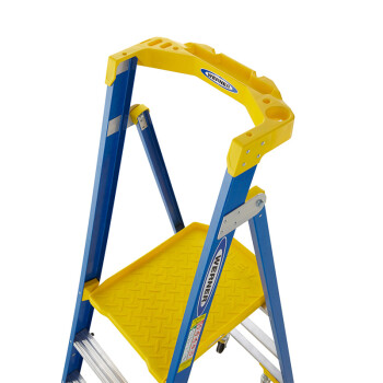 稳耐（werner）P170-6C FG 玻璃钢平台梯2.8米工业级绝缘人字梯带轮自锁防滑踏板六步折叠工程梯