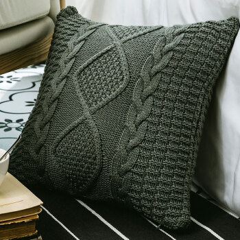 水星动感家纺品牌北欧沙发毛线编织休闲抱枕靠垫躺椅靠腰靠方形 灰色