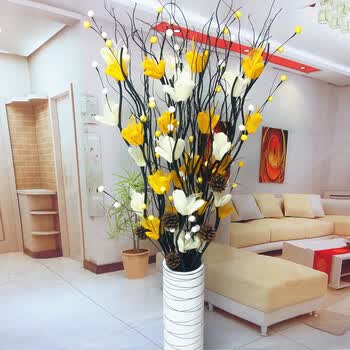 仿真花插花假花干花仿真装饰客厅落地居家干枝牡丹叶脉新房装饰品假花