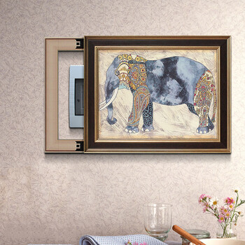 
                                                            电箱遮挡画欧式配电箱电表箱装饰画推拉挂画壁画 七彩象 50*40(内径40*30)                