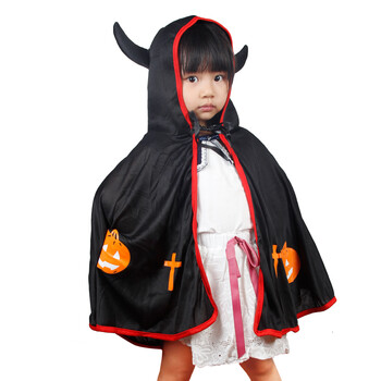 仕彩万圣节服装儿童表演服装cosplay恶魔牛角披风儿童演出服 紫色披风+恶魔叉+南瓜灯