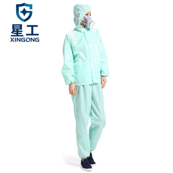 星工（XINGGONG）分体静电服 带帽连帽防尘衣 洁净无尘喷漆工作服印字定制 绿色S码XGJ-2