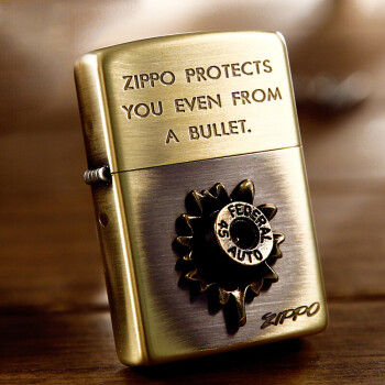 ZIPPO之宝煤油防风打火机 古美超酷嵌入子弹护身符徽章弹坑 男士礼物 古铜