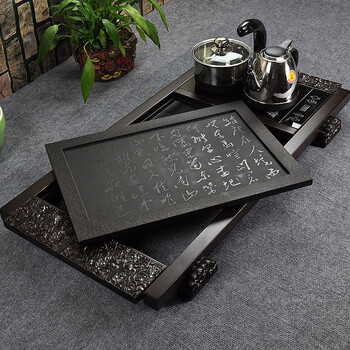 唐丰 整套功夫茶具套装 黑檀木黑金石乌金石组合 实木茶盘 抽水烧水电热炉电磁炉1241 A款祥云诗境-紫砂大富