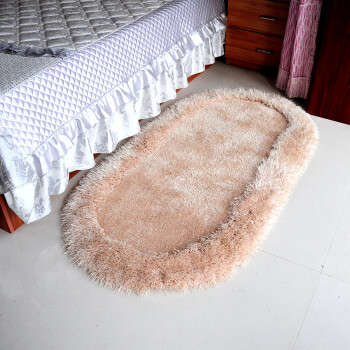 恒亚斯地毯71*141cm加厚加密弹力丝卧室床边椭圆形地毯 床前地毯 浅驼色 71*141cm