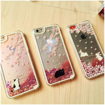 微品多 苹果6手机壳 iPhone6/6s/6plus/6splus樱花液体流沙透明保护套 小白猫 6plus