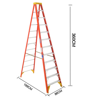 稳耐（werner）玻璃钢梯子3.6米绝缘电工梯单侧折叠人字梯电力电信工程工业梯十二步登高梯6212CN