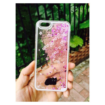微品多 苹果6手机壳 iPhone6/6s/6plus/6splus樱花液体流沙透明保护套 小白猫 6plus