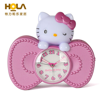 HOLA特力和乐 蝴蝶结LED闹钟 时尚摆件可爱猫咪闹钟HH124398