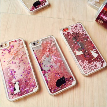 微品多 苹果6手机壳 iPhone6/6s/6plus/6splus樱花液体流沙透明保护套 小白猫 6plus