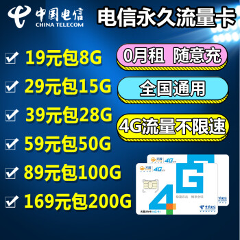中国电信(z) 电信流量卡4g手机卡全国通用无限流量0月租纯上网卡流量