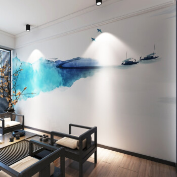 电视背景墙壁画整张 新中式水墨山水画大型定制客厅壁纸防水墙绘