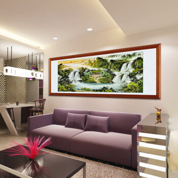 天下艺博 办公室客厅装饰画 沙发背景墙卧室玄关现代挂画壁画 国画山水画 聚宝盆风水画靠山图 C款 大八尺 122cm*280cm/幅