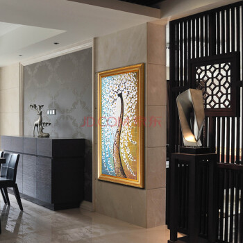 Timax纯手绘油画发财树竖版玄关装饰画 欧式现代客厅走廊沙发背景墙 风景壁画挂画 金色发财树 简约无框 45*90