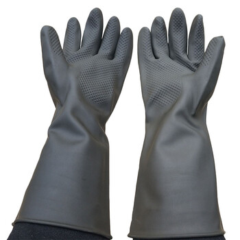 路宁一次性乳胶手套加长耐酸碱 工业 黑色 36cm码