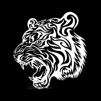 个性反光老虎汽车贴纸 霸气虎头图腾车头盖划痕贴画 kk白左头:46*48cm