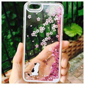 微品多 苹果6手机壳 iPhone6/6s/6plus/6splus樱花液体流沙透明保护套 小白猫 6plus