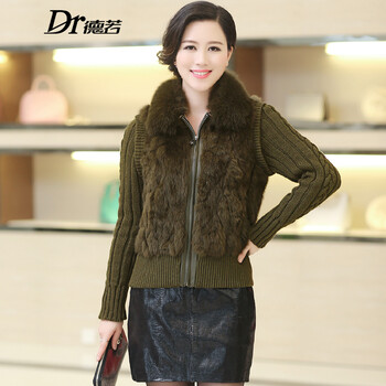 德若 <em>兔毛</em>皮草<em>马甲</em> 短款 F014 <em>墨绿色</em>袖 XXL【
