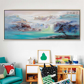 手绘现代简约抽象风景油画北欧客厅沙发背景横幅装饰卧室挂画壁画sn