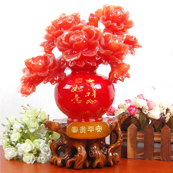 
                                        雅约 雅约家饰 牡丹花瓶家居摆设客厅酒柜装饰品结婚礼品工艺品摆件 乔迁新居新房婚房送闺蜜 红色                