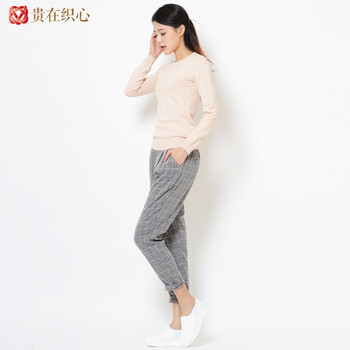 贵在织心 2015秋冬新款打底毛衣女韩版百搭修身长袖套头针织衫 幻彩杏 M