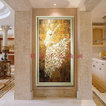 
                                        利格 芭蕾舞纯手绘油画 家居客厅玄关装饰画欧式有框壁画立体 竖版挂画现代墙画 芭蕾舞-豪华版+金色实木框 含框100*190厘米                