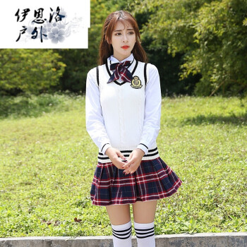 中学生校服套装学院风英伦校园服装女高中初中生学生装 女白色 红蓝格