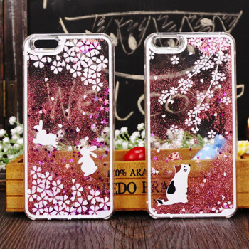 微品多 苹果6手机壳 iPhone6/6s/6plus/6splus樱花液体流沙透明保护套 小白猫 6plus