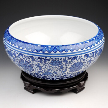 
                                                                                陶之念 景德镇陶瓷器 青花瓷鱼缸 水浅 金鱼缸 乌龟缸 现代时尚家饰摆设 小号                