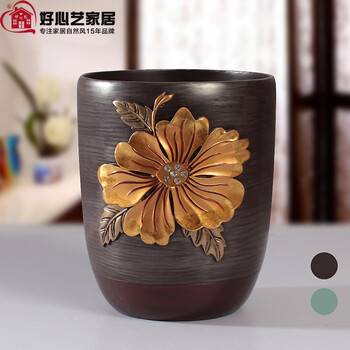 好心艺 简约家居时尚创意垃圾桶 酒店宾馆专用纸篓家用清洁收纳整理桶摆件 绿色