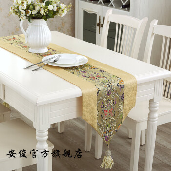 
                                        安俊 桌旗桌布茶几布现代简约中式创意家居装饰33*198cm 福禄寿三拼金色款                