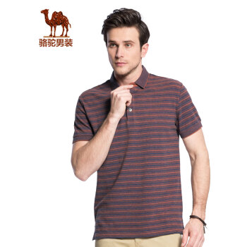 骆驼（CAMEL）男装 夏季翻领条纹Polo衫青年短袖男士上衣棉 桔红 XL
