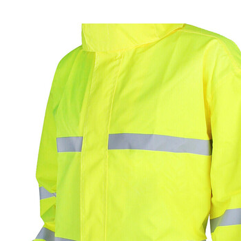 谋福8019荧光黄长款反光连体雨衣保安巡逻交通执勤双层劳保雨衣路政铁路施工警示雨披XL170可定制